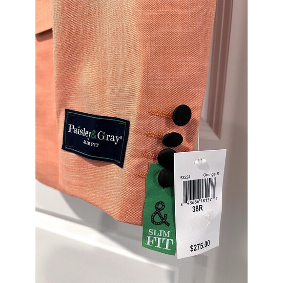 Paisley & Gray Men’s Slim Fit Grosvenor Peak Tuxedo Jacket Blazer Orange 38R - Picture 6 of 15